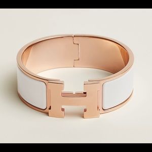 Hermès Clic Clac H Bracelet White/Blanc Rose Gold Plate Pm